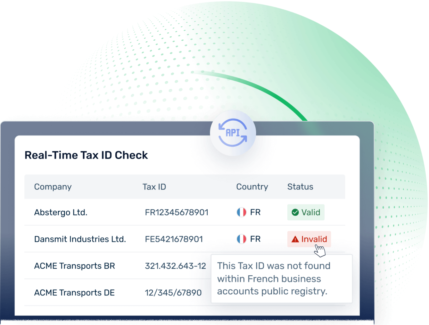 Real-Time Tax ID Check screen